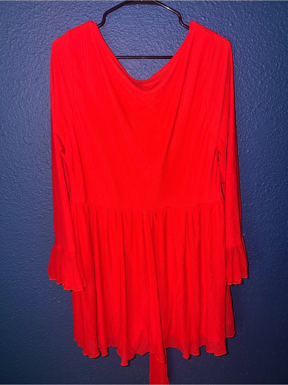 SHEIN Red Long-Sleeve Peplum Tunic with Flared Cuffs